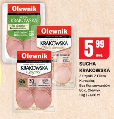 Sucha Krakowska 2 Szynki, Z Fileta Kurczaka, Bez Konserwantów 80 g, Olewnik promocja w Chorten