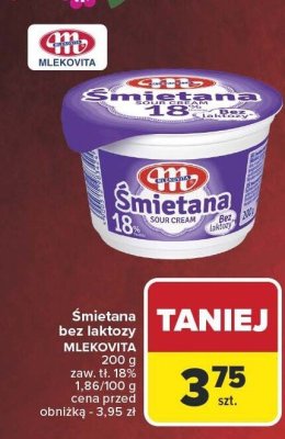 Śmietana bez laktozy Mlekovita 200 g promocja w Carrefour Market