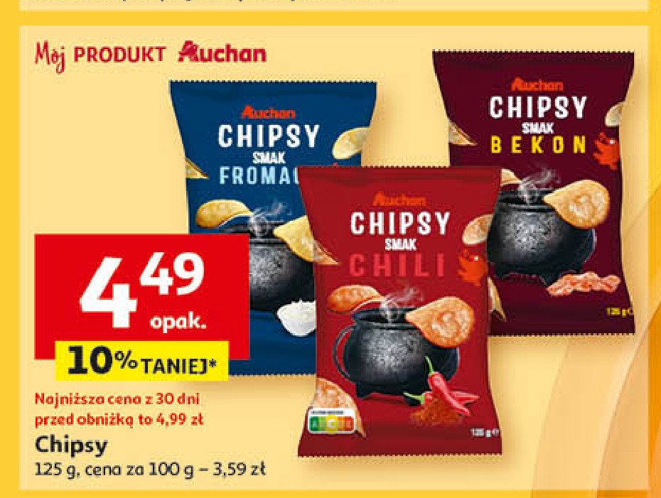 Chipsy bekon Auchan różnorodne (logo czerwone) promocja