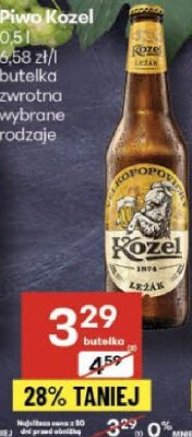 Piwo Kozel butelka zwrotna wybrane rodzaje 0,5l promocja w Delikatesy Centrum