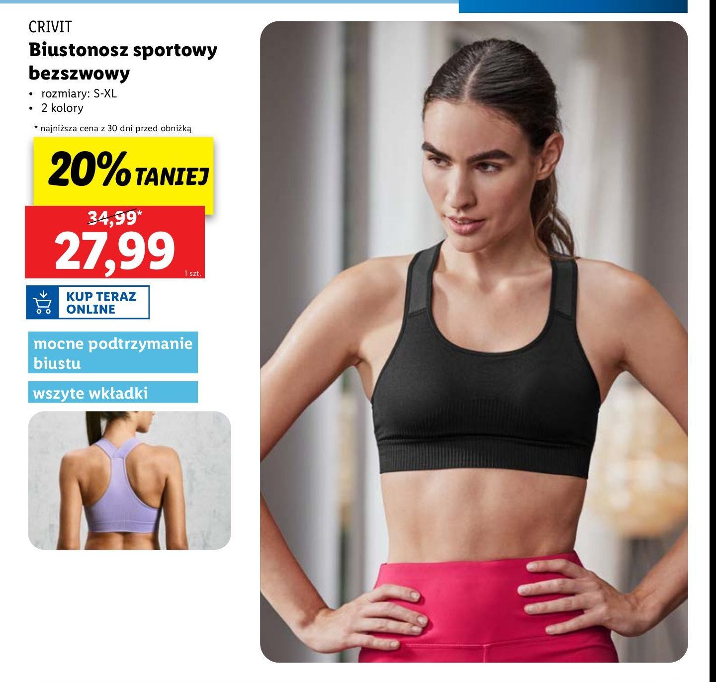 Biustonosz sportowy rozm. s-xl Crivit promocja