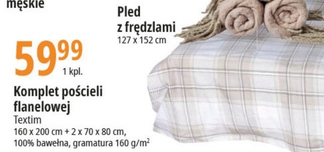 Komplet po艣cieli flanela 160 x 200 cm Textim promocja