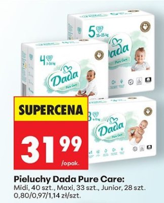 Pieluchy Dada Pure Care: Midi, 4o szt.; Maxi, 33 szt.; Junior, 28 szt. promocja w Biedronka