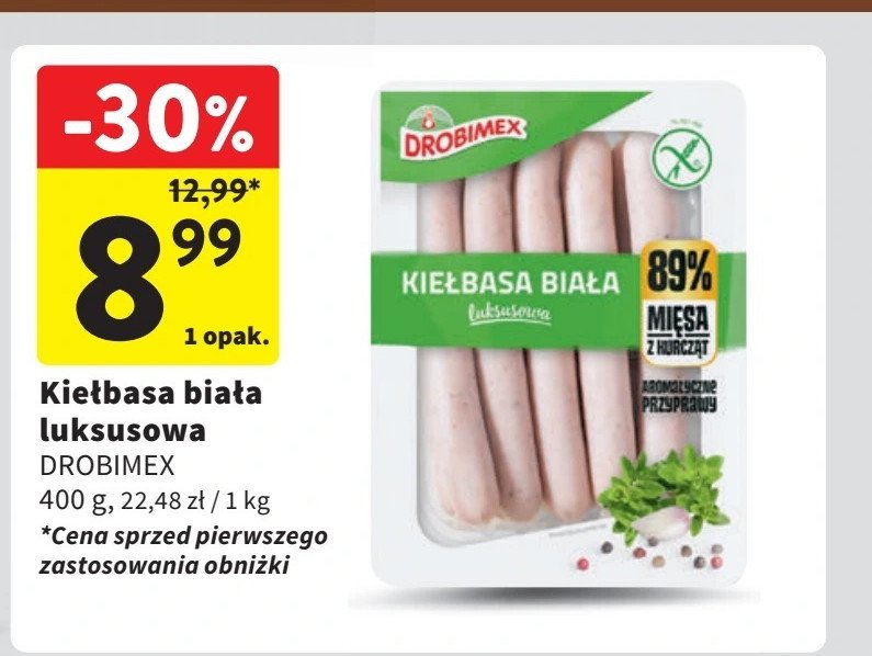 Kiełbasa biała luksusowa Drobimex promocja w Intermarche