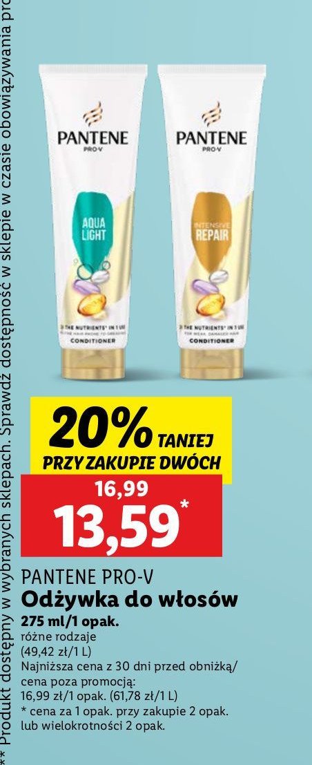 Balsam do włosów Pantene pro-v repair promocja w Lidl