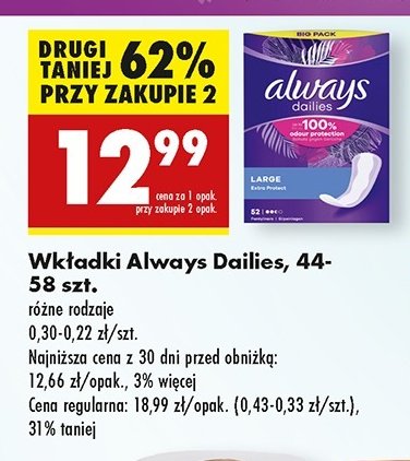 Wkładki large Always dailies promocja w Biedronka