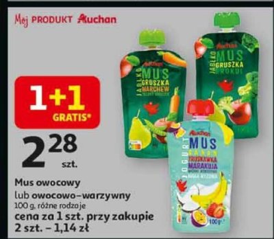 Mus owocowy lub owocowo-warzywny 100 g, różne rodzaje promocja w Auchan