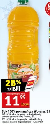 Sok 100% pomarańcza Wosana, 3 l promocja w Twój Market