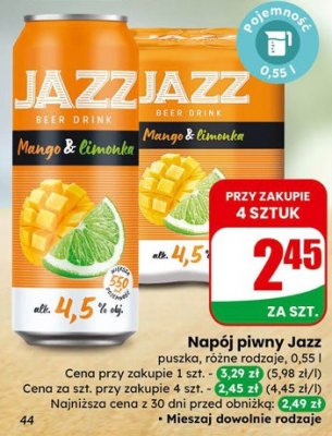 Napój piwny Jazz różne rodzaje (Mango & Limonka) promocja w Dino