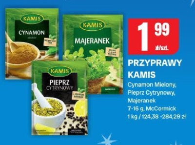 Przyprawy Kamis cynamon mielony, pieprz cytrynowy, majeranek promocja w Chorten