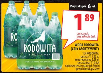 Woda Rodowita (cały asortyment) 1,5l RODOWITA promocja w Arhelan