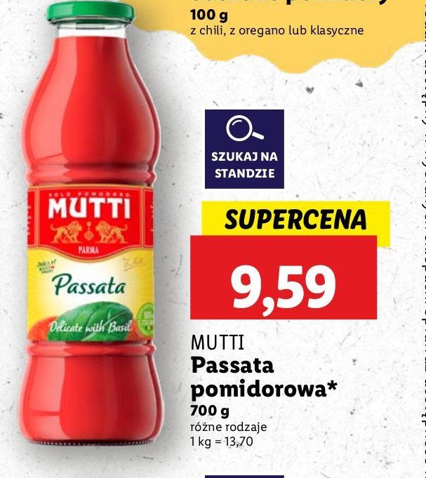 Passata pomidorowa z bazylią Mutti promocja w Lidl