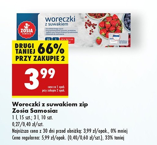 Woreczki z zamkiem 3 l Zosia samosia promocja w Biedronka