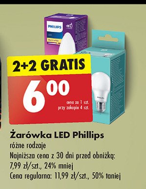 Żarówka led kulka 4w e27 barwa ciepła Philips promocja w Biedronka