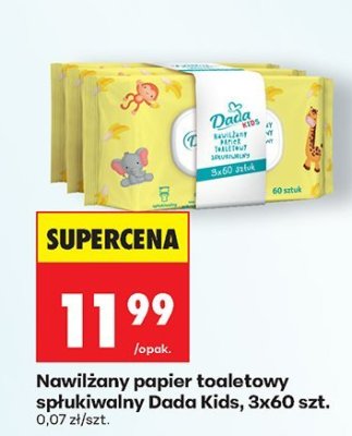 Nawilżany papier toaletowy spłukiwalny Dada Kids, 3x60 szt. promocja w Biedronka