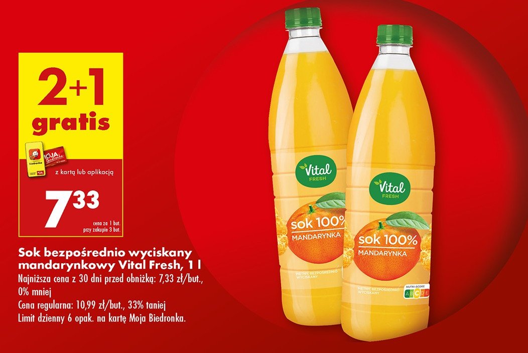 Sok mandarynkowy Vital fresh promocja w Biedronka