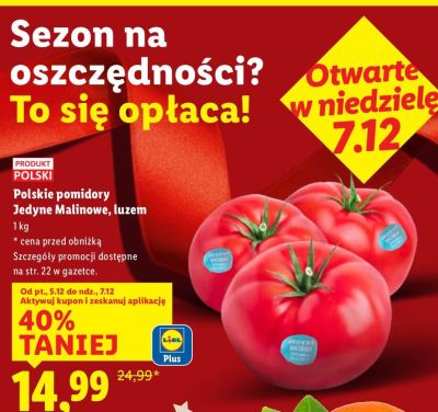 Pomidory Polskie pomidory Jedyne Malinowe, luzem promocja w Lidl
