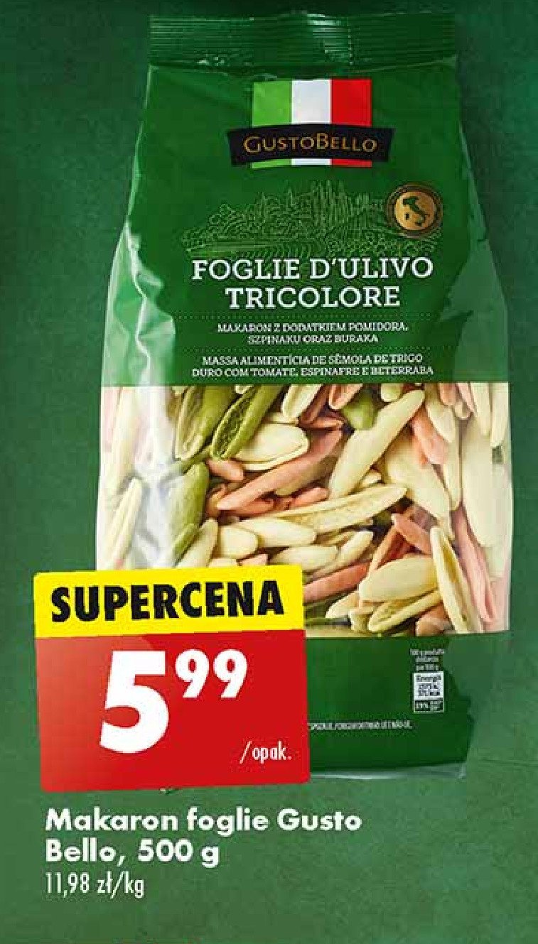 Makaron foglie d'ulivo tricolore Gustobello promocja