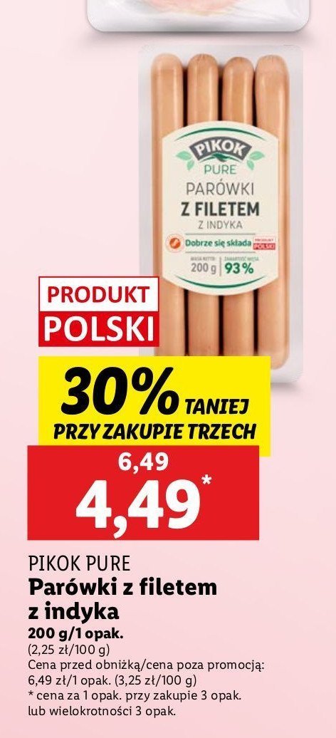 Parówki z indyka Pikok pure promocja