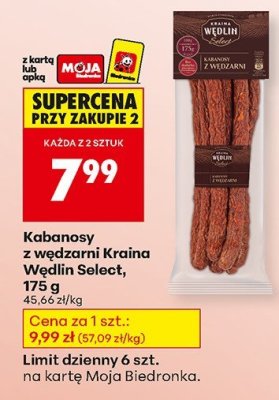 Kabanosy z wędzarni Kraina Wędlin Select, 175 g promocja w Biedronka