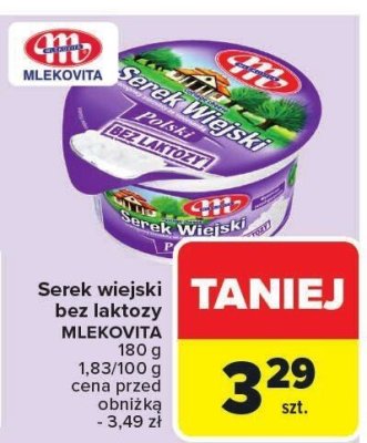 Serek wiejski bez laktozy MLEKOVITA 180g promocja w Carrefour