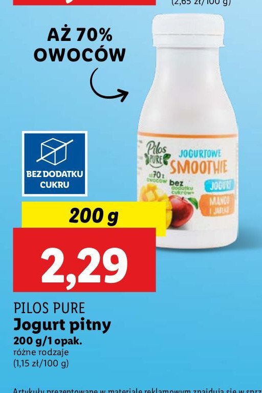 Jogurtowe smoothie mango jabłko Pilos pure promocja