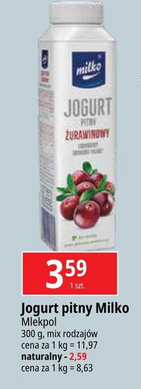 Jogurt żurawinowy Milko promocja