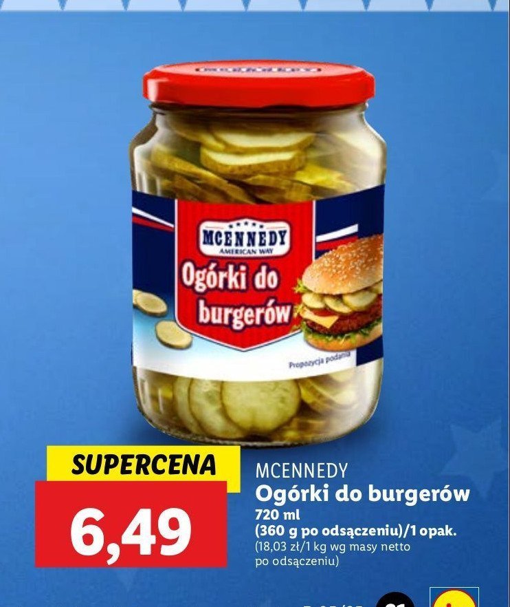 Ogórki w plastrach do hamburgerów Mcennedy promocja