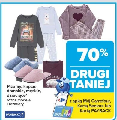 Piżamy, kapcie damskie, męskie, dziecięce różne modele i rozmiary promocja w Carrefour Market