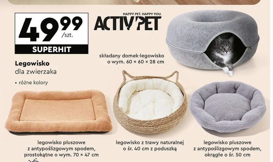 Legowisko z antypoślizgowym spodem 50 cm Activ pet promocja w Biedronka