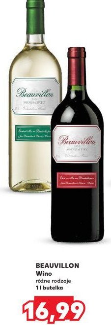 Wino Beauvillon medium sweet promocja w Kaufland