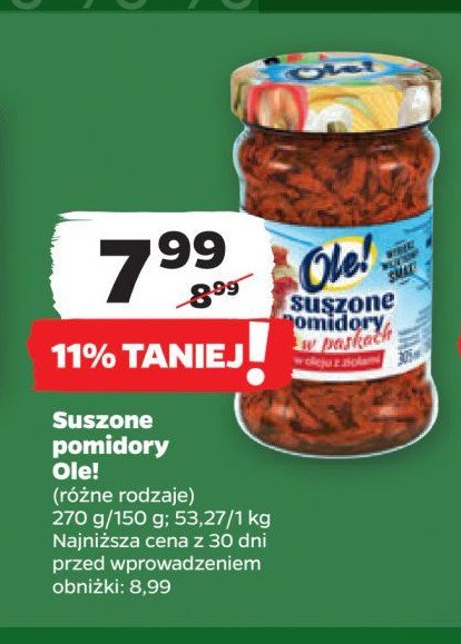 Pomidory suszone w paskach w oleju z ziołami Ole! promocja w Netto