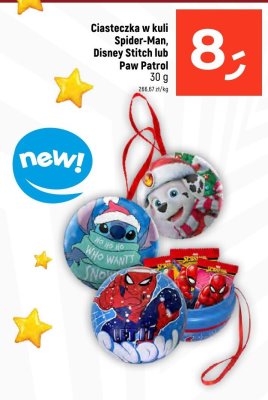 Ciasteczka w kuli Spider-Man, Disney Stitch lub Paw Patrol 30g promocja w Dealz