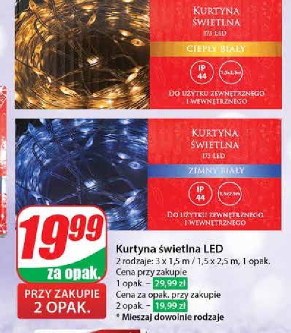 Kurtyna świetlna 175 led ciepły biały promocja