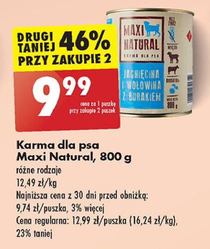 Karma dla psa jagnięcina wołowiną i burak Maxi natural promocja