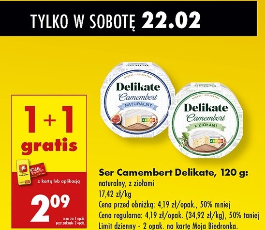 Ser camembert z ziołami Delikate promocja w Biedronka