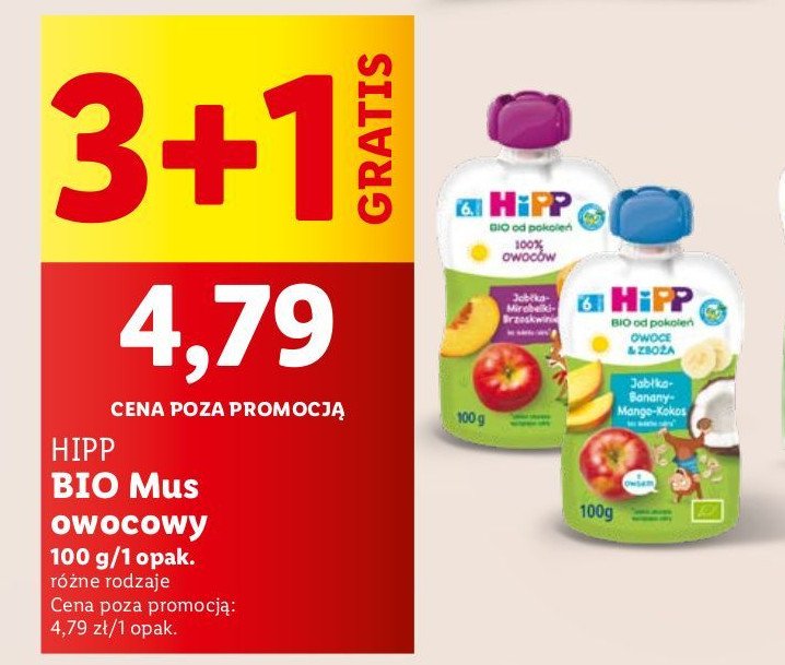 Mus jabłka mirabelki i brzoskwinie Hipp hippis promocja