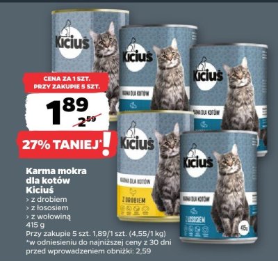 Karma mokra dla kotów Ricius, z drobiem, z łososiem, z wołowiną promocja w Netto