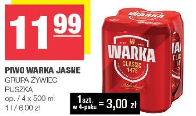 Piwo Warka Jasne Grupa Żywiec puszka promocja w SPAR