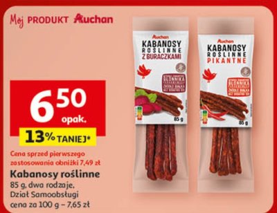 Kabanosy roślinne Dział Samoobsługi, dwa rodzaje promocja w Auchan