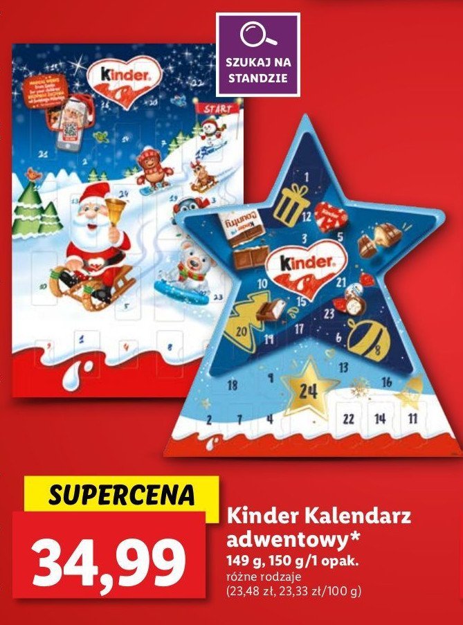 Kalendarz adwentowy gwiazda Kinder promocja