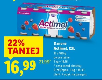 Jogurt Danone Actimel XXL 12 x 100g owoce leśne promocja w Lidl