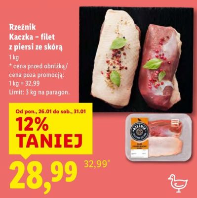 Mięso Rzeźnik Kaczka - filet z piersi ze skórą promocja w Lidl