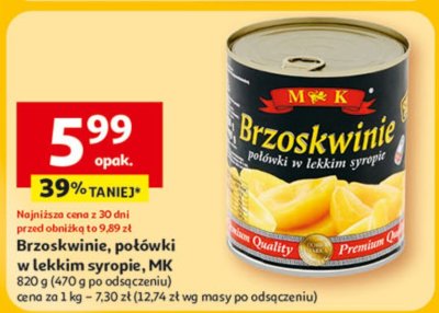 Brzoskwinie, połówki w lekkim syropie 820 g MK promocja w Auchan