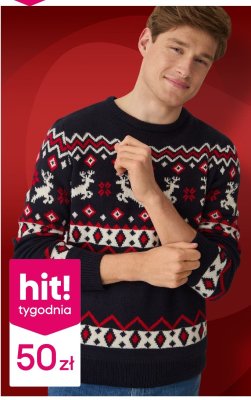 Sweter męski świąteczny wzór z reniferami promocja w Pepco