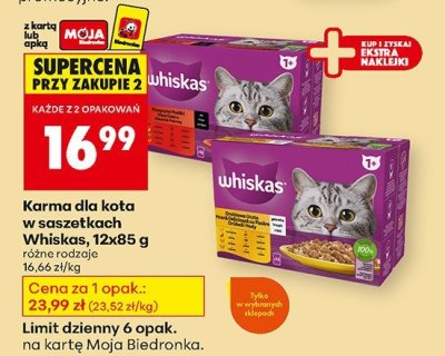 Karma dla kota w saszetkach Whiskas, 12x85 g promocja w Biedronka