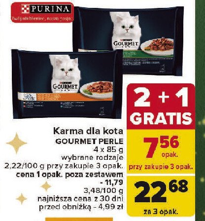 Karma dla kota mini fileciki w sosie cielęcina z warzywami + dziczyzna + wołowina + pstrąg Purina gourmet perle promocja