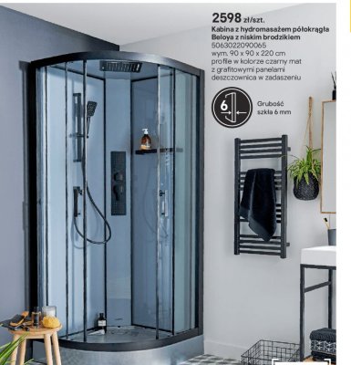 Kabina prysznicowa z hydromasażem półokrągła Beloya z niskim brodzikiem promocja w Castorama