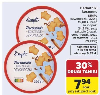 Herbatniki korzenne dzwoneczki, 320g Simpl promocja w Carrefour