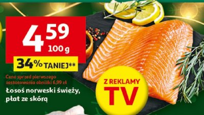 Łosoś norweski świeży, płat ze skórą promocja w Auchan